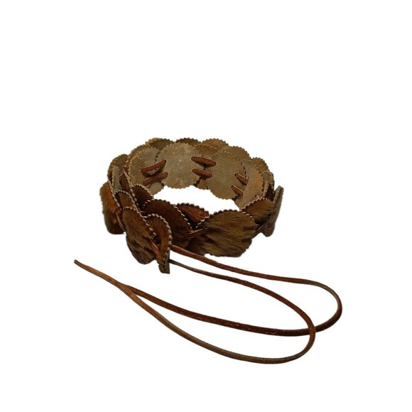 Womens Vintage Hippie Boho Leather Fur Hip Belt with Leather Ties 34\